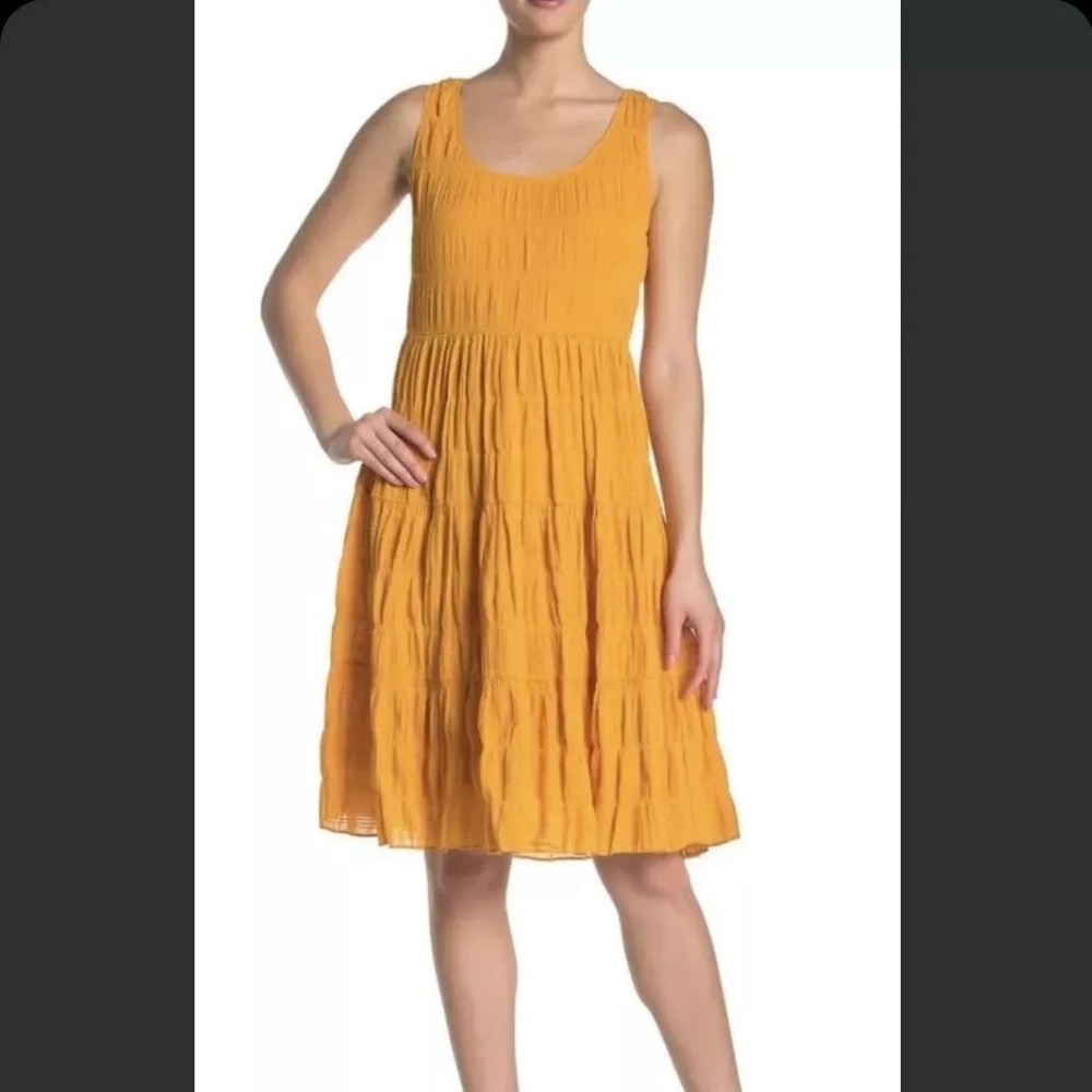 Max Studio textured sleeveless A-line dress golden yellow Large